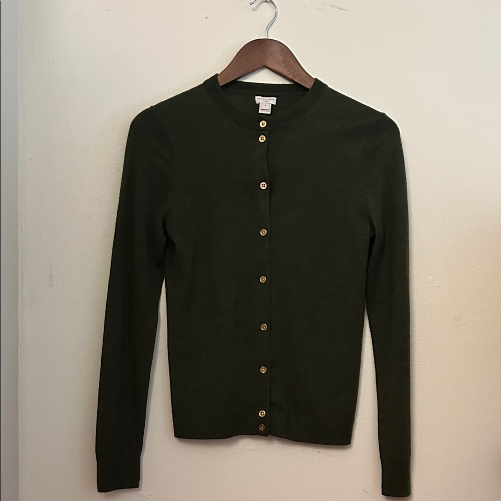 J. Crew Dark Green Crewneck Button Cardigan